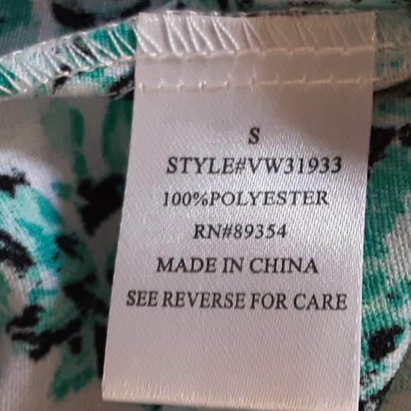 Adrienne Vittadini Short Sleeve Floral Blouse | White Turquoise Black | New! S/M - Picture 12 of 14